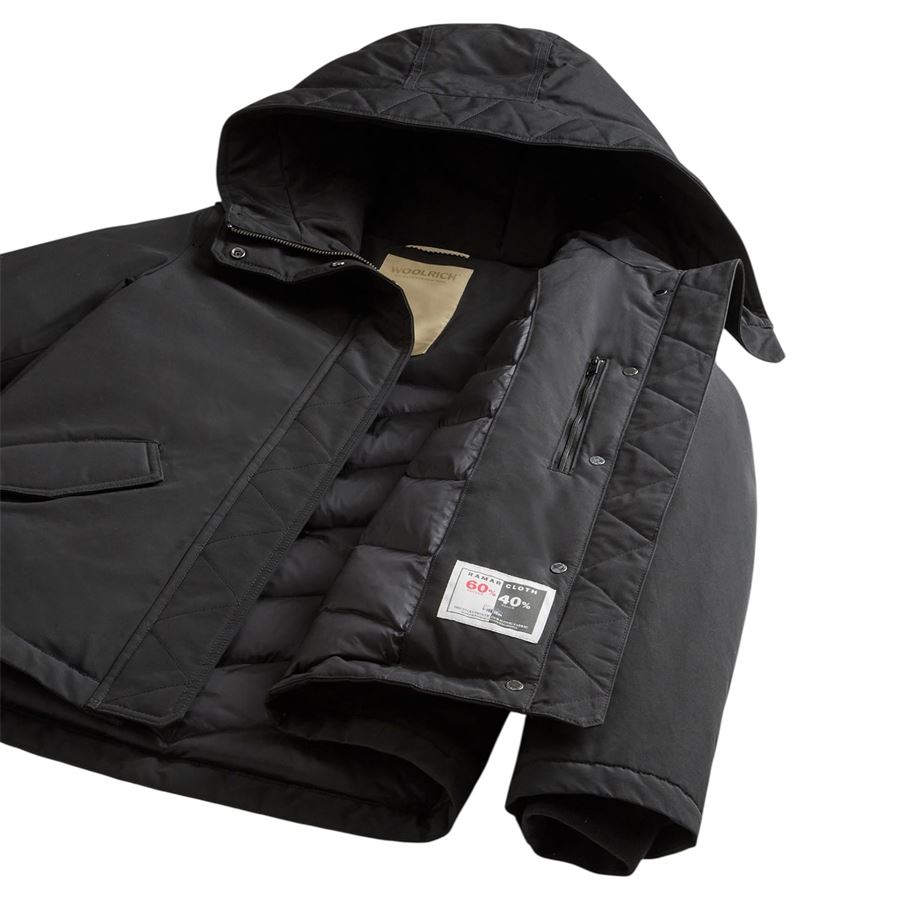 Military jacket giacca imbottita in Ramar Cloth con cappuccio da donna Woolrich | CFWWOU2075BLK